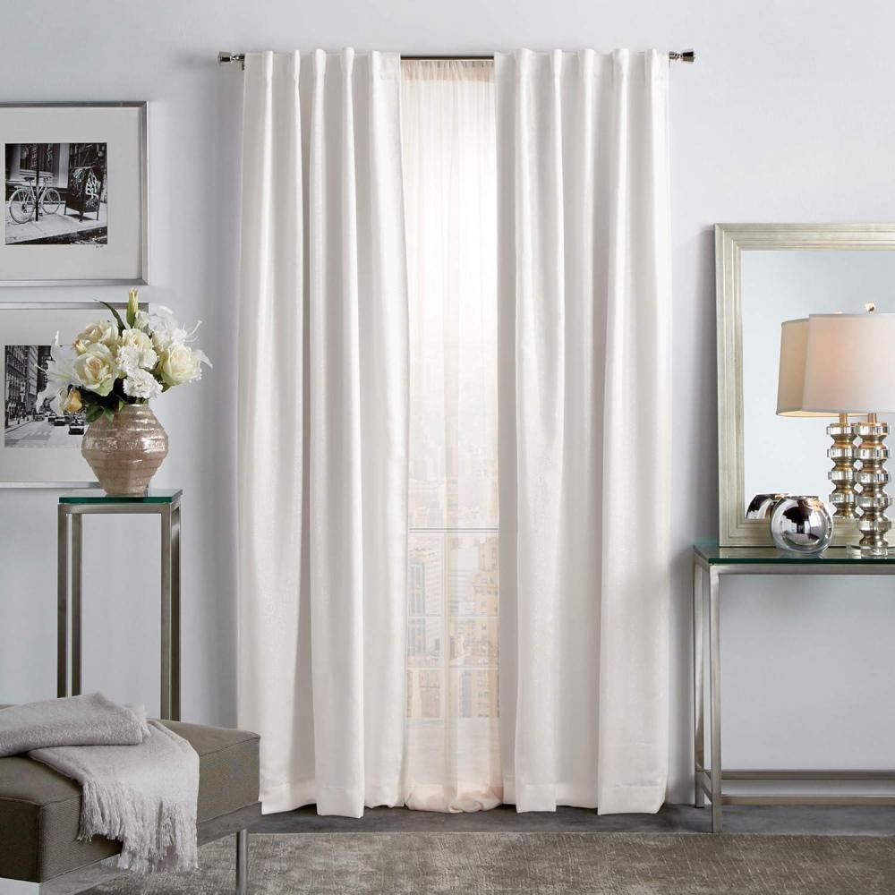 imageMartha Stewart Park Avenue Metallic Blackout Back Tab Window Curtain Panel Pair 84 BlushBlush