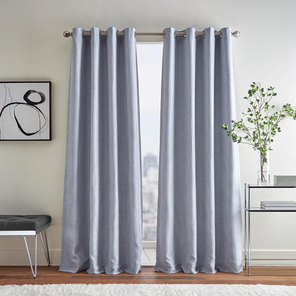 imageMartha Stewart Rivington Jacquard Room Darkening Grommet Window Curtain Panel Pair 95 BlueBlue