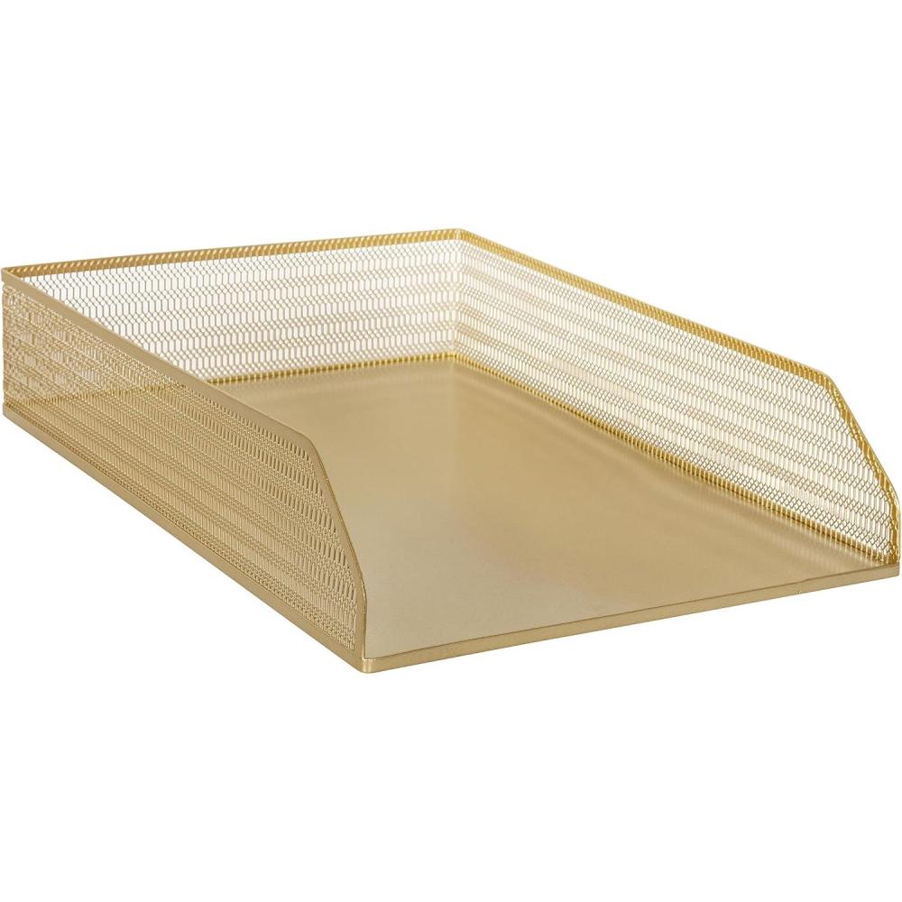 imageMartha Stewart Ryder 2 Pack Gold Mesh Metal Paper Letter Inbox Tray Desktop Organizer