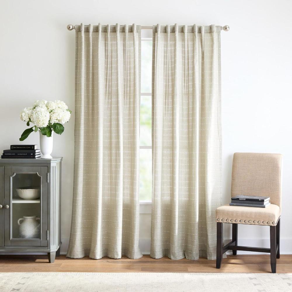imageMartha Stewart Sage Green Light Filtering Window Curtains for Living Room 50 x 84 Set of 2 Back Tab Panels Textured StitchSage
