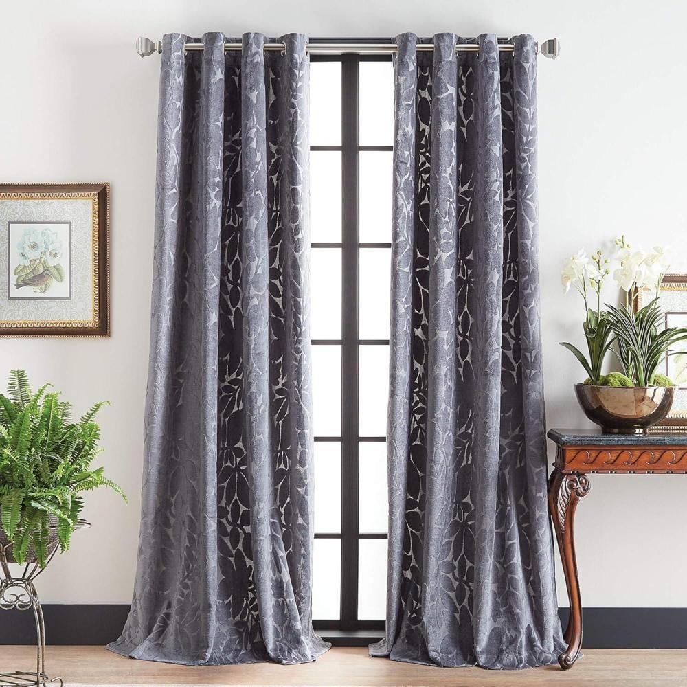 imageMartha Stewart Sherwood Velvet Grommet Window Curtain Panel Pair 84 TealGrey