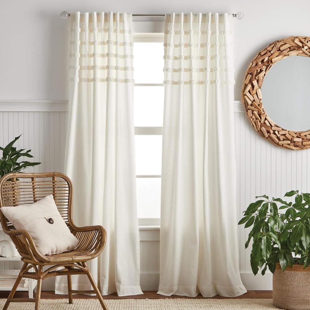 imageMartha Stewart Waters Edge Tufted Rod PocketBack Tab Window Curtain Panel Pair 84 WhiteWhite