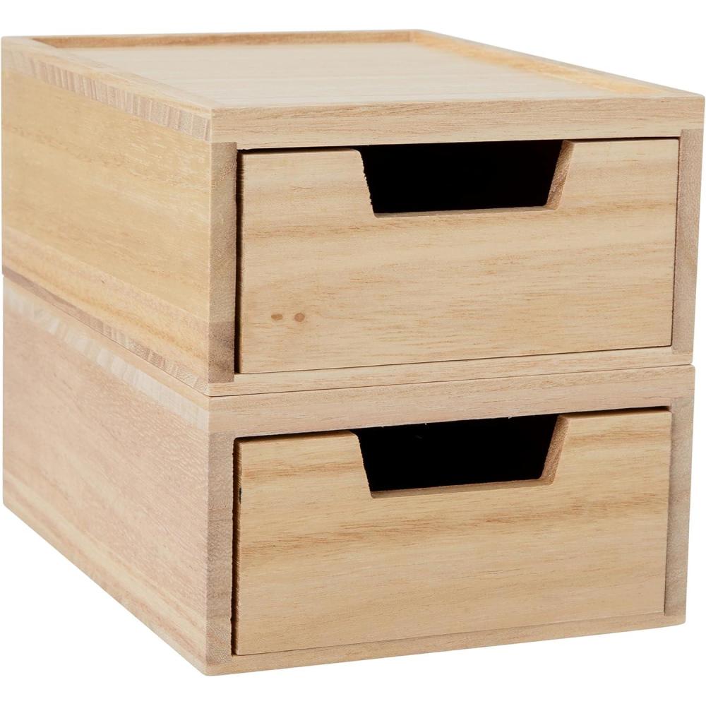 imageMartha Stewart Weston Stackable Wooden Storage Boxes with Pullout Drawers Paulownia Wood Storage Organizers 2 Pack 525 x 7 Light NaturalLight Natural