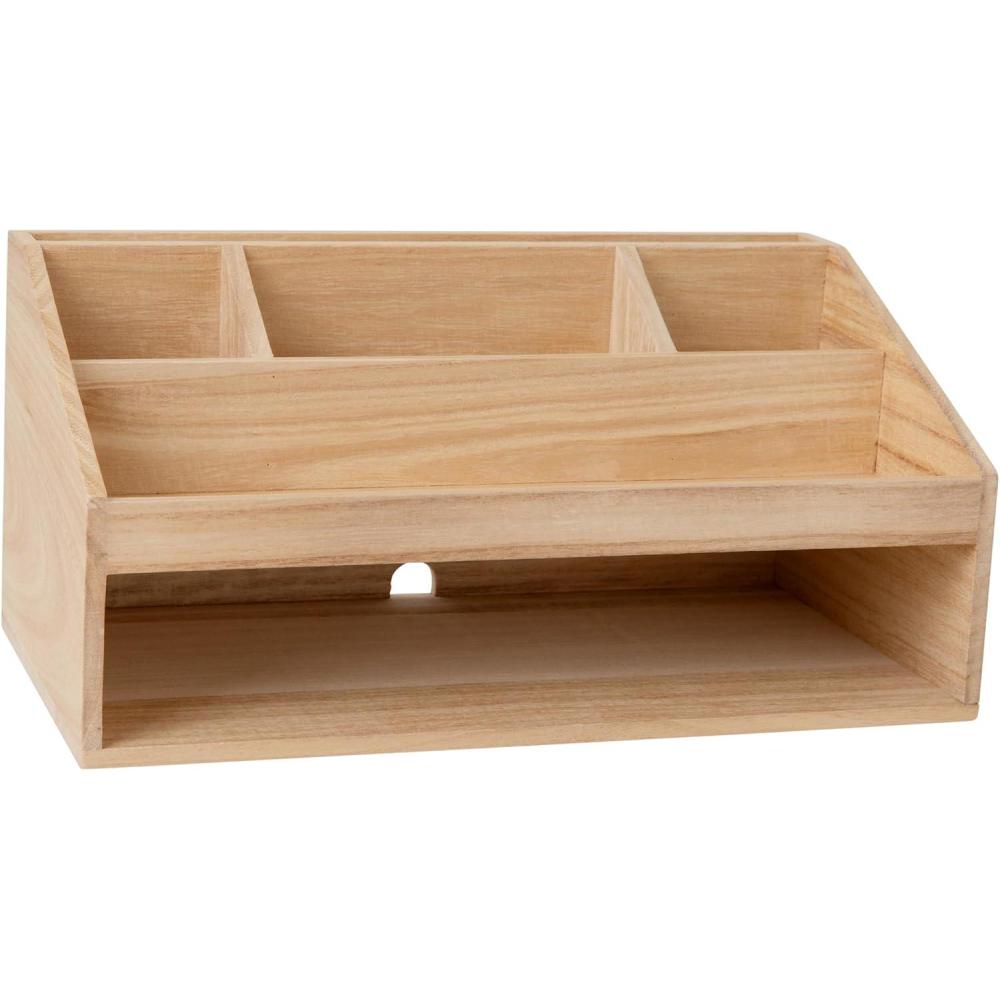 imageMartha Stewart Weston Wooden Desktop Organizer with Open Lower Storage Compartment Engineered Wood Multipurpose Storage Caddy WhiteLight Natural