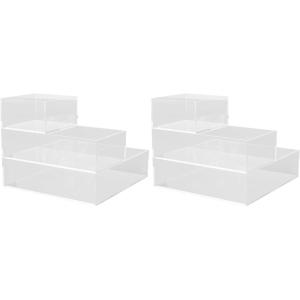 Martha Stewart Brody Desktop Storage Organizer, Stack and Slide Plastic Organizer Tray, Organizer for Office, Kitchen, or Vanity, 3″ x 3.75″, Clear(3″ x 3.75″ (2)  3″ x 7.5″ (2)  7.5″ x 6.25″ (2))