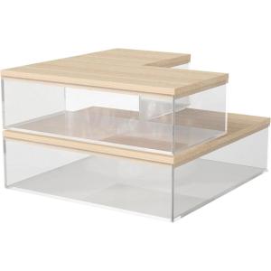 Martha Stewart Brody Plastic Storage Organizer Bins with Paulownia Wood Lid for Home Office,-Kitchen, or-Bathroom, 3 Pack Small, 3.75″ x 3″, Clear/Light Natural(Clear/Light Natural)