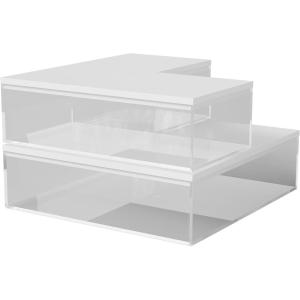 Martha Stewart Brody Plastic Storage Organizer Bins with Paulownia Wood Lid for Home Office,-Kitchen, or-Bathroom, 3 Pack Small, 3.75″ x 3″, Clear/Light Natural(Clear/White)