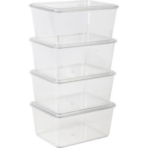Martha Stewart Brody Plastic Storage Organizer Bins with Transparent Lids for Home Office, Kitchen, or Bathroom, 4 Pack, 6.75″ x 5″