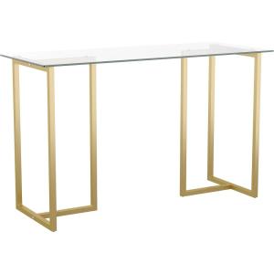 Martha Stewart Eli Home Office Desk with Glass Top and Steel Frame, Oil Rubbed Bronze(Clear Top/Polished Brass Frame)