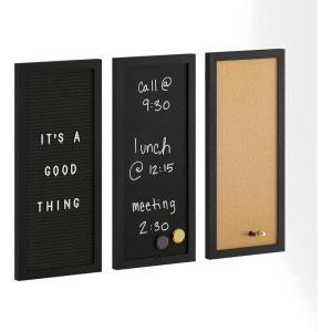 Martha Stewart Everette Cork Board, Chalk Board, Letter Board Set with Included Push Pins, Magnets, Liquid Chalk, Letters, 18″ x 24″, White Woodgrain Frame(Black Woodgrain)