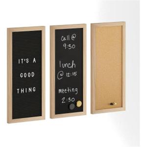 Martha Stewart Everette Cork Board, Chalk Board, Letter Board Set with Included Push Pins, Magnets, Liquid Chalk, Letters, 18″ x 24″, White Woodgrain Frame(Light Natural Woodgrain)