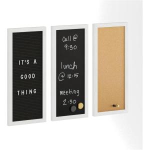 Martha Stewart Everette Cork Board, Chalk Board, Letter Board Set with Included Push Pins, Magnets, Liquid Chalk, Letters, 18″ x 24″, White Woodgrain Frame(White Woodgrain)
