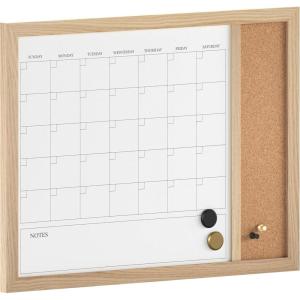 Martha Stewart Everette Magnetic Dry Erase Monthly Calendar and Cork Board Combo with Included Marker, Magnets, and Push Pins, 24″x18″, White Woodgrain Frame(Light Natural Woodgrain)
