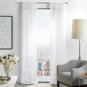 Martha Stewart Glacier Sheer Rod Pocket Window Curtain Panel Pair, 84″, Soft White