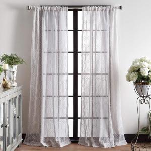 Martha Stewart Hourglass Embroidery Rod Pocket Window Curtain Panel Pair, 95″, Silver(Silver)