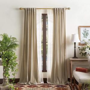 Martha Stewart Naples Chenille Solid Back Tab Window Curtain Panel Pair, 95, Olive Green(Natural)