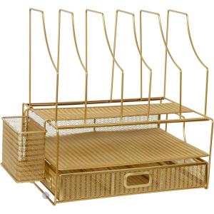 Martha Stewart Ryder Gold Mesh Metal Large Desktop Organizer With Paper File Letter Holder Organizer and Drawer