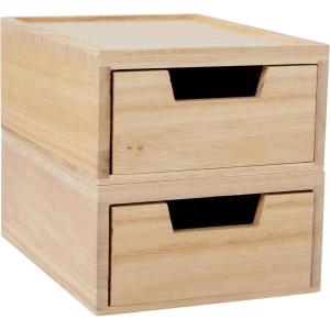 Martha Stewart Weston Stackable Wooden Storage Boxes with Pullout Drawers, Paulownia Wood Storage Organizers, 2 Pack, 5.25″ x 7″, Light Natural(Light Natural)