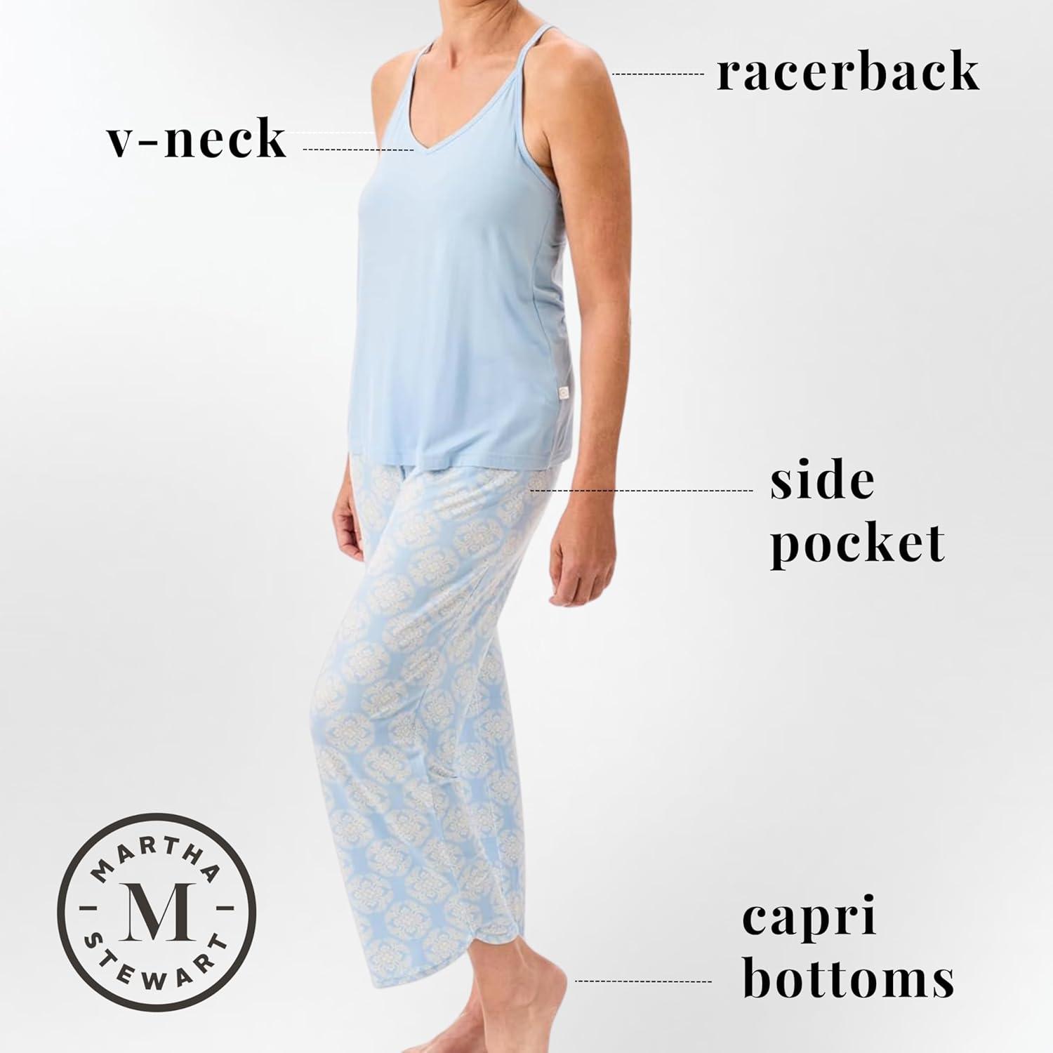 imageMartha Stewart Womens 2Piece Cooling Pajama Set Soft Rayon Cami and Capri Sleepwear for Nighttime Comfort