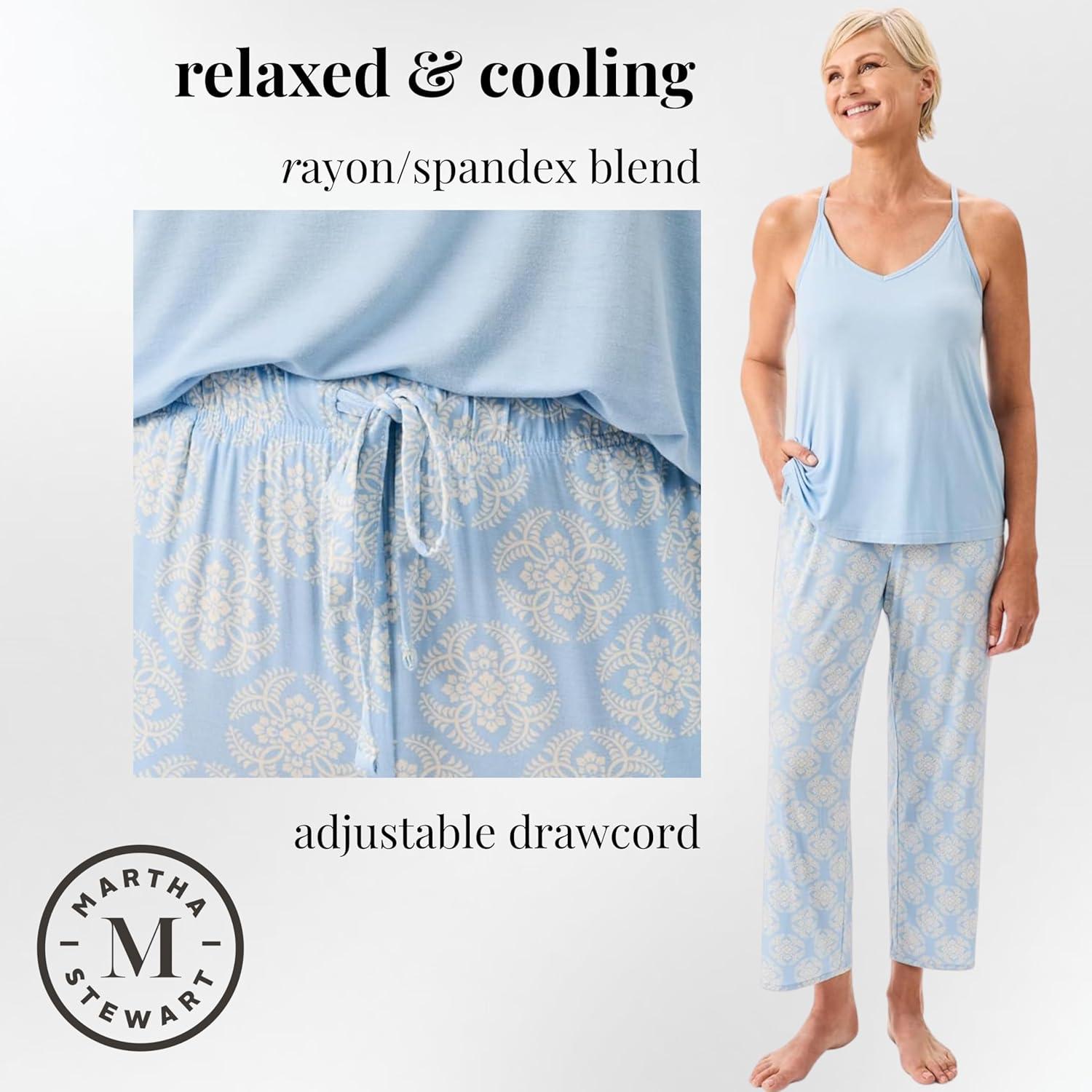 imageMartha Stewart Womens 2Piece Cooling Pajama Set Soft Rayon Cami and Capri Sleepwear for Nighttime Comfort