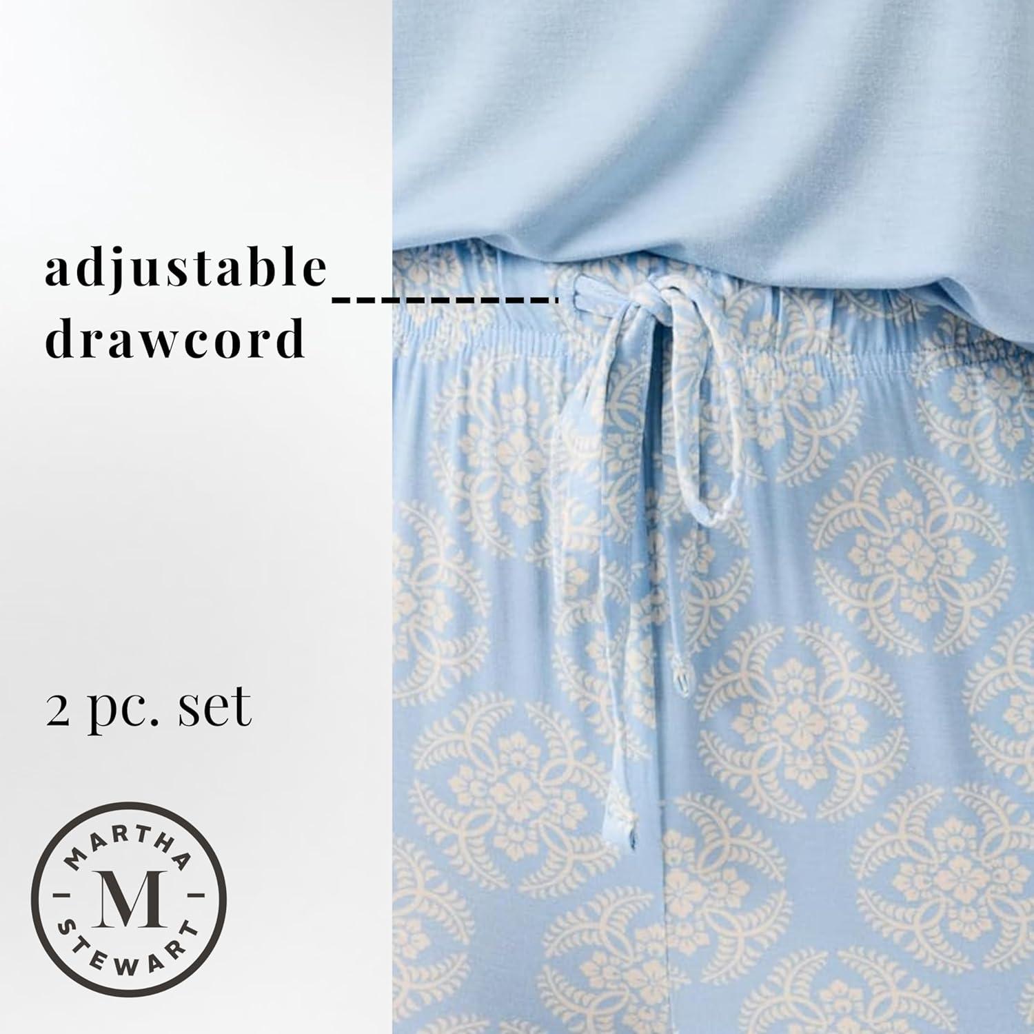 imageMartha Stewart Womens 2Piece Cooling Pajama Set Soft Rayon Cami and Capri Sleepwear for Nighttime Comfort