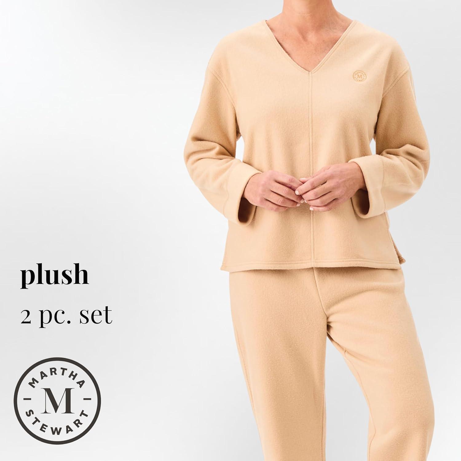 imageMartha Stewart Womens Pajamas Cozy Microfleece 2Piece Set WearOutReady ComfortCaramel