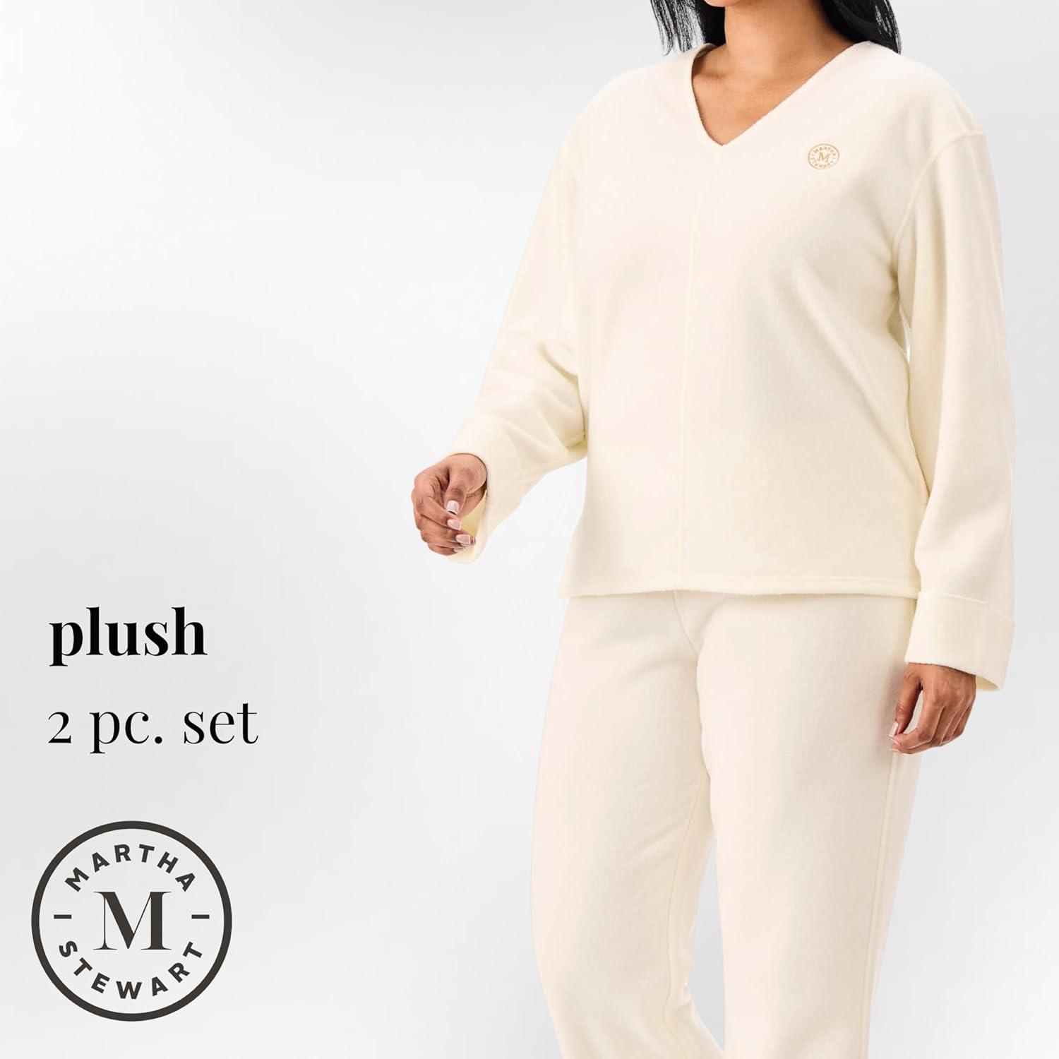 imageMartha Stewart Womens Pajamas Cozy Microfleece 2Piece Set WearOutReady ComfortCream
