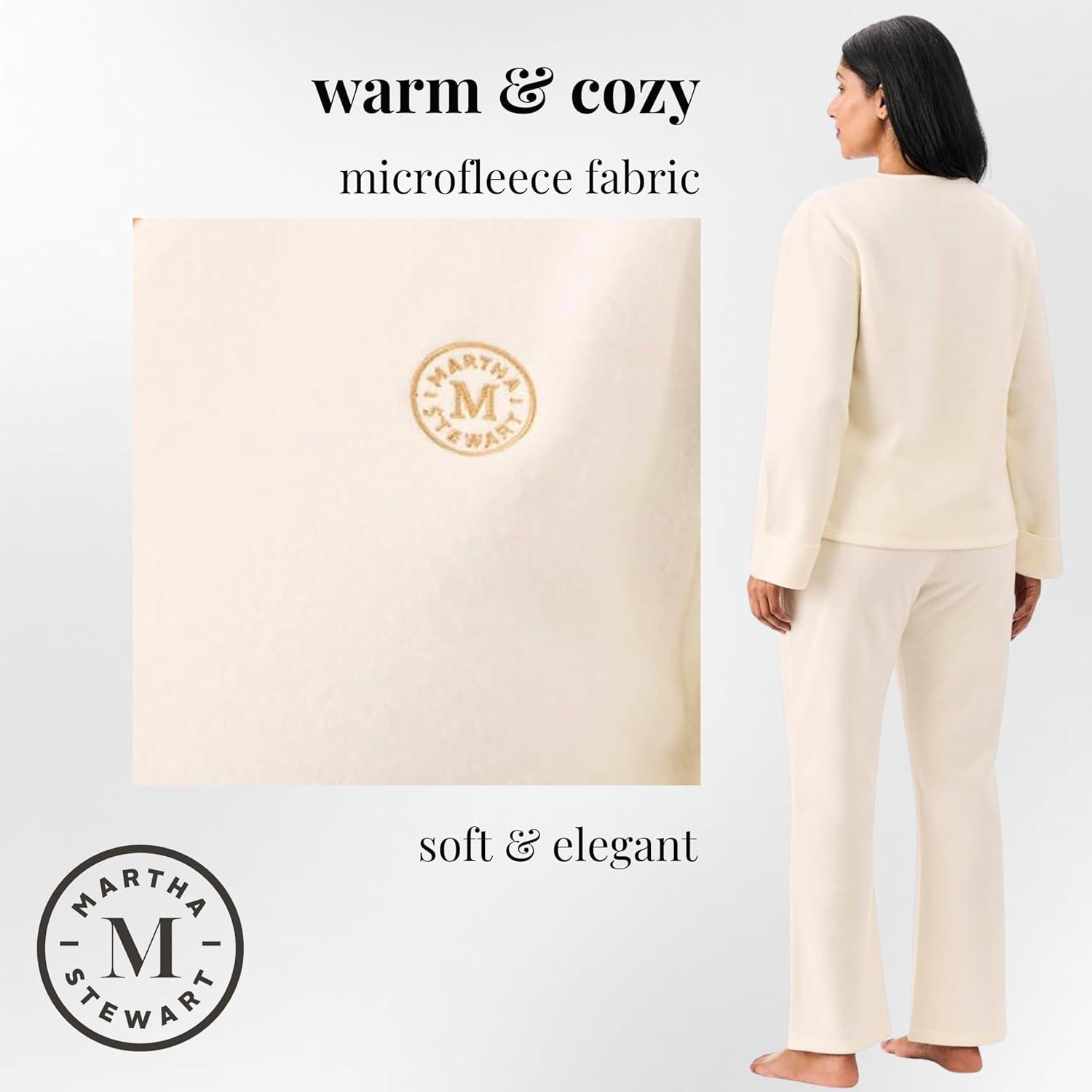 imageMartha Stewart Womens Pajamas Cozy Microfleece 2Piece Set WearOutReady ComfortCream