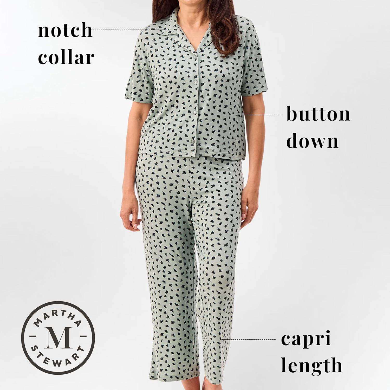 imagePeace Love amp Dreams Martha Stewart Sleepwear Womens Capri Pajama Set Lightweight Rayon LoungewearGreen Leaf
