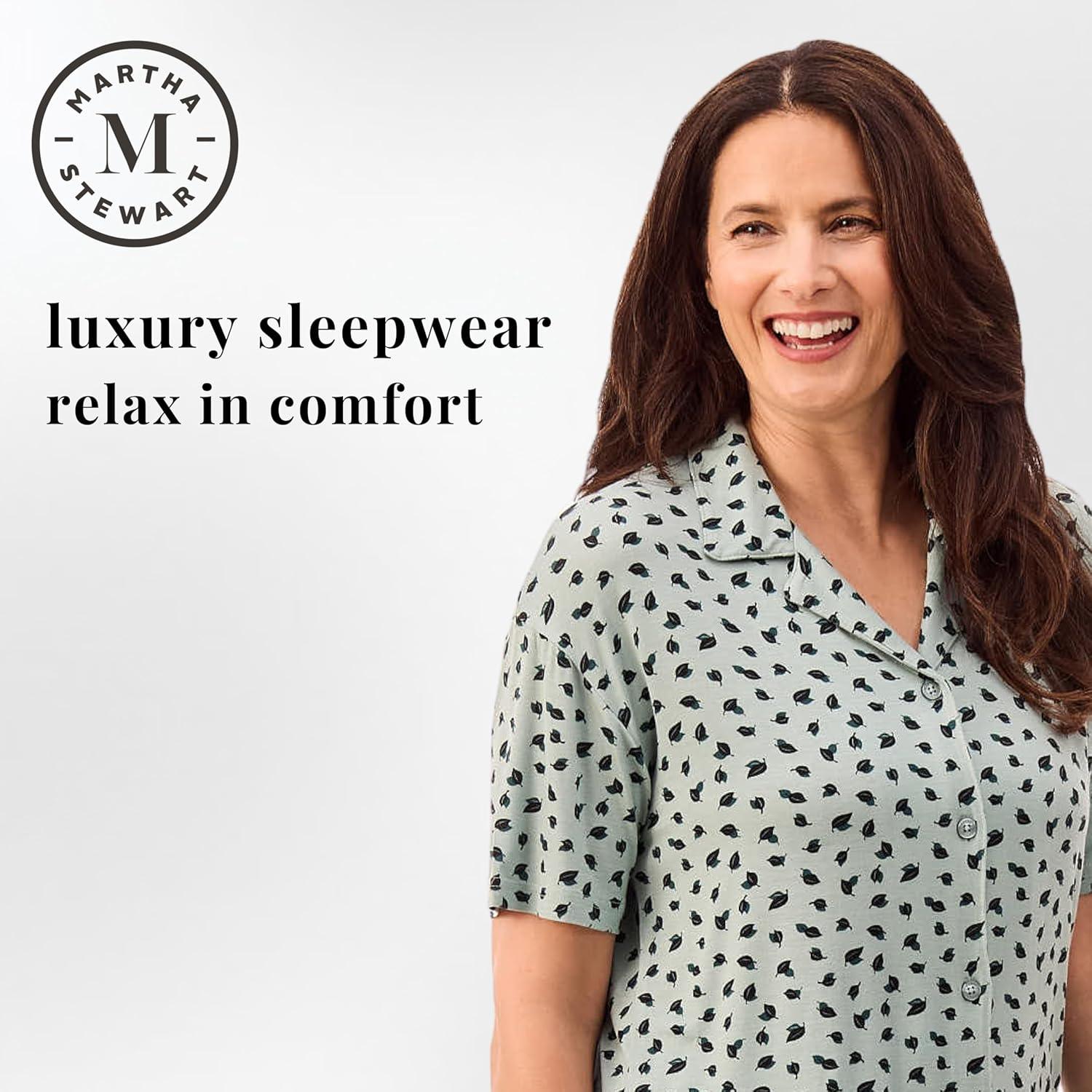 imagePeace Love amp Dreams Martha Stewart Sleepwear Womens Capri Pajama Set Lightweight Rayon LoungewearGreen Leaf