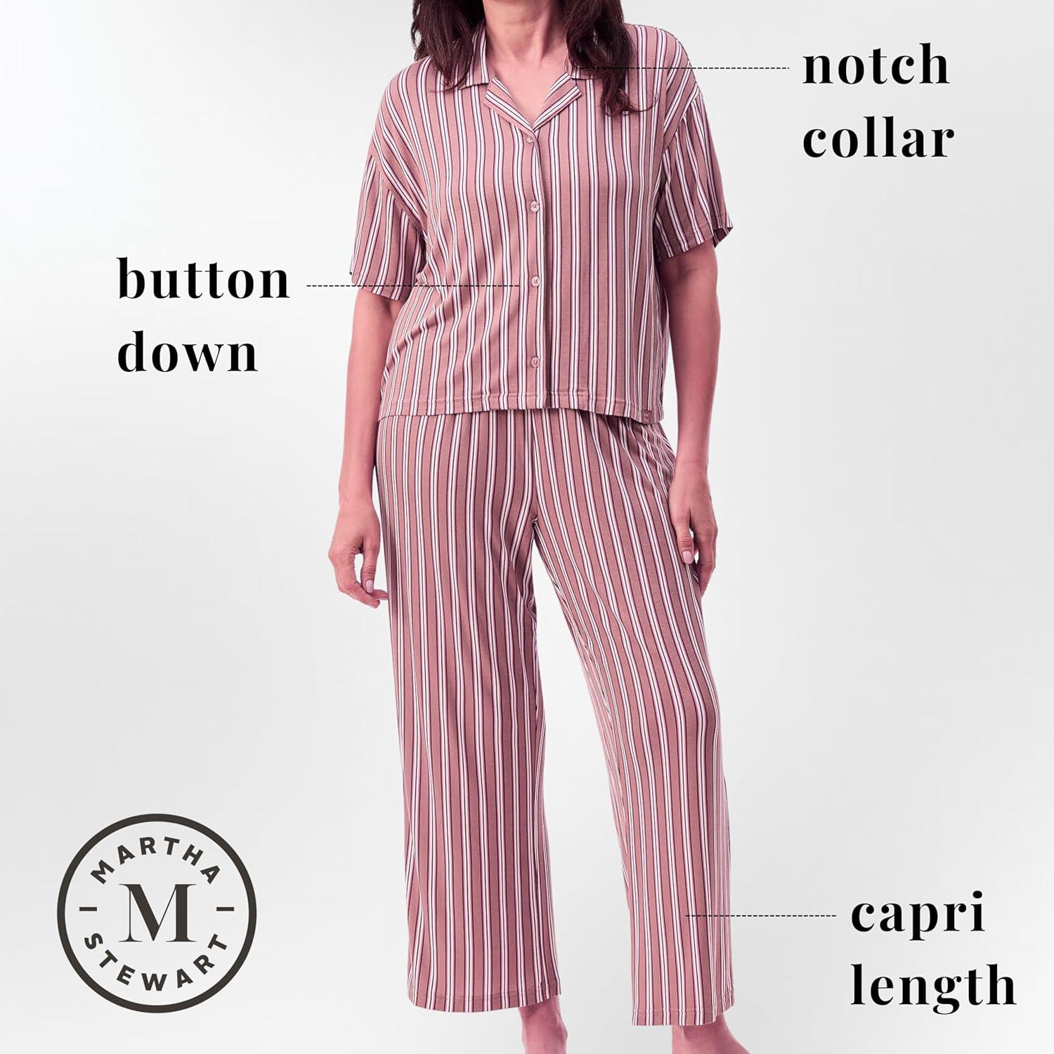 imagePeace Love amp Dreams Martha Stewart Sleepwear Womens Capri Pajama Set Lightweight Rayon LoungewearStriped
