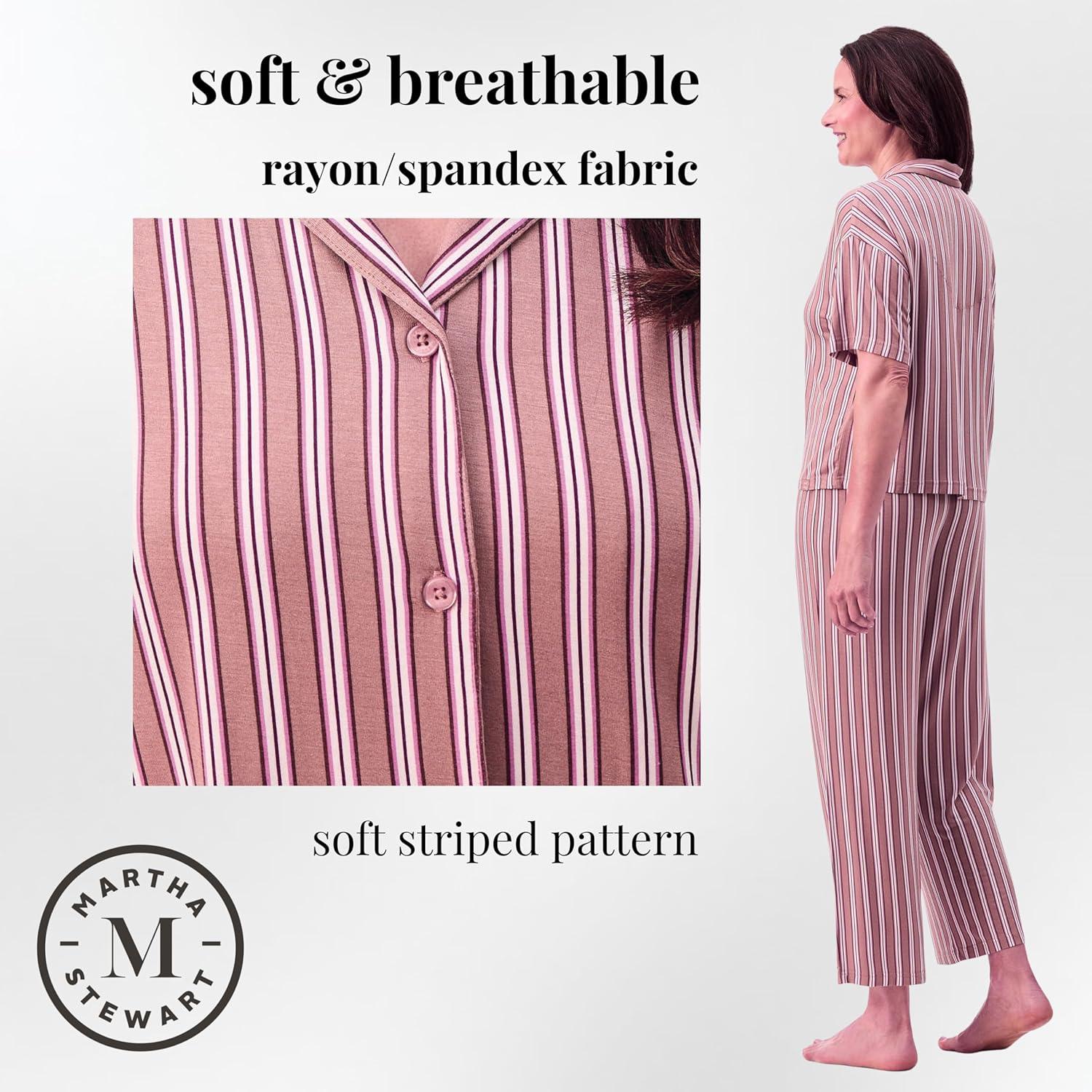 imagePeace Love amp Dreams Martha Stewart Sleepwear Womens Capri Pajama Set Lightweight Rayon LoungewearStriped