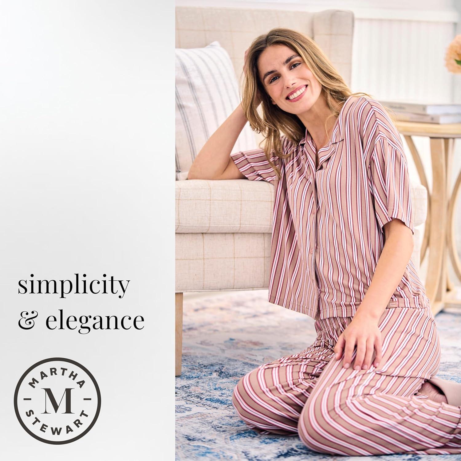 imagePeace Love amp Dreams Martha Stewart Sleepwear Womens Capri Pajama Set Lightweight Rayon LoungewearStriped