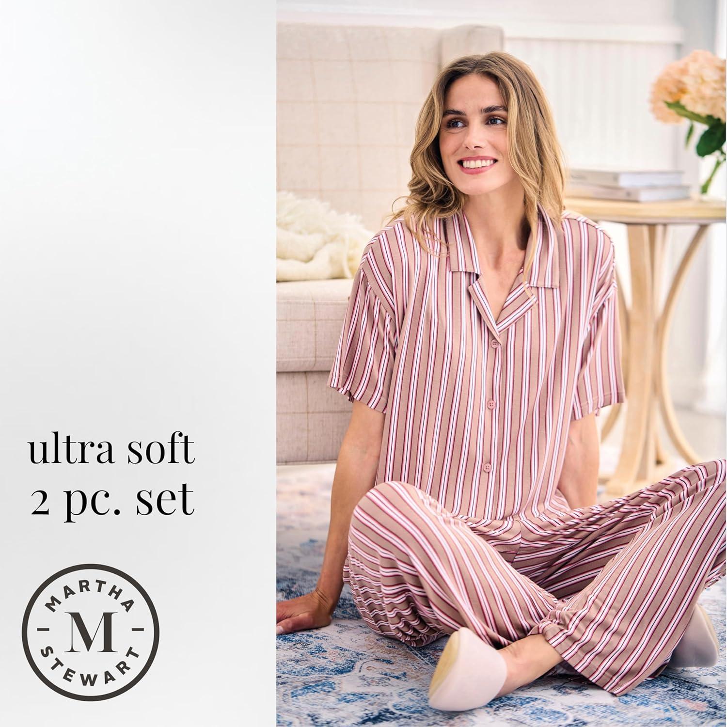 imagePeace Love amp Dreams Martha Stewart Sleepwear Womens Capri Pajama Set Lightweight Rayon LoungewearStriped