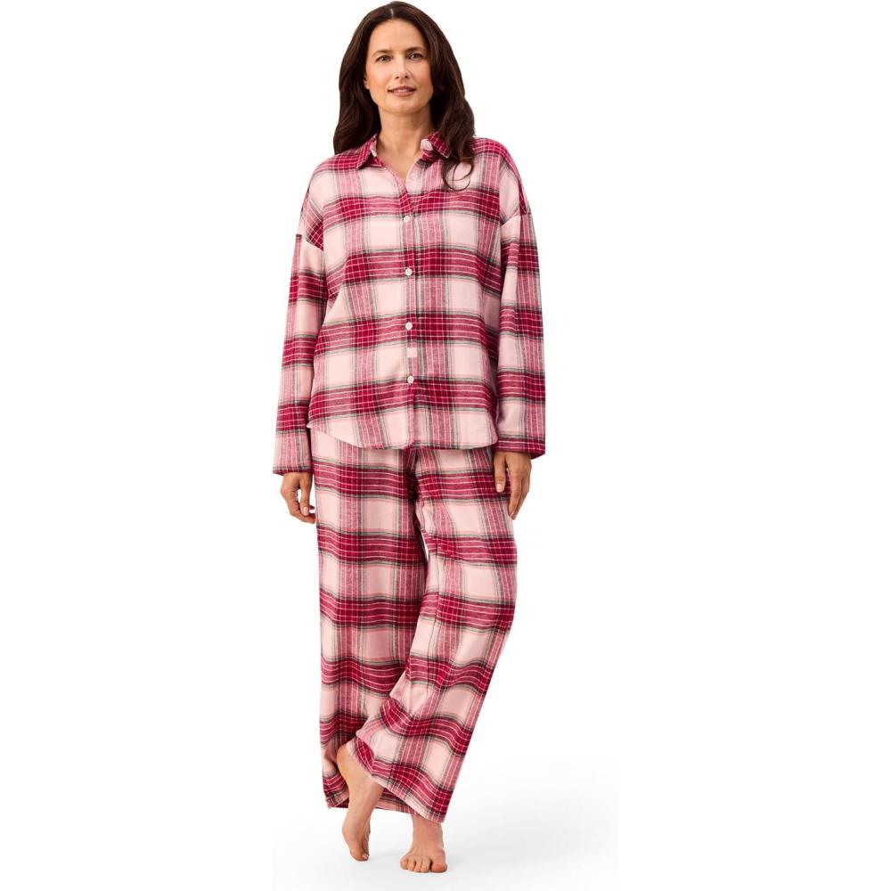 imageMartha Stewart Womens Flannel Pajama Set Classic 2Piece 100 Cotton Sleepwear Long SleevePlaid