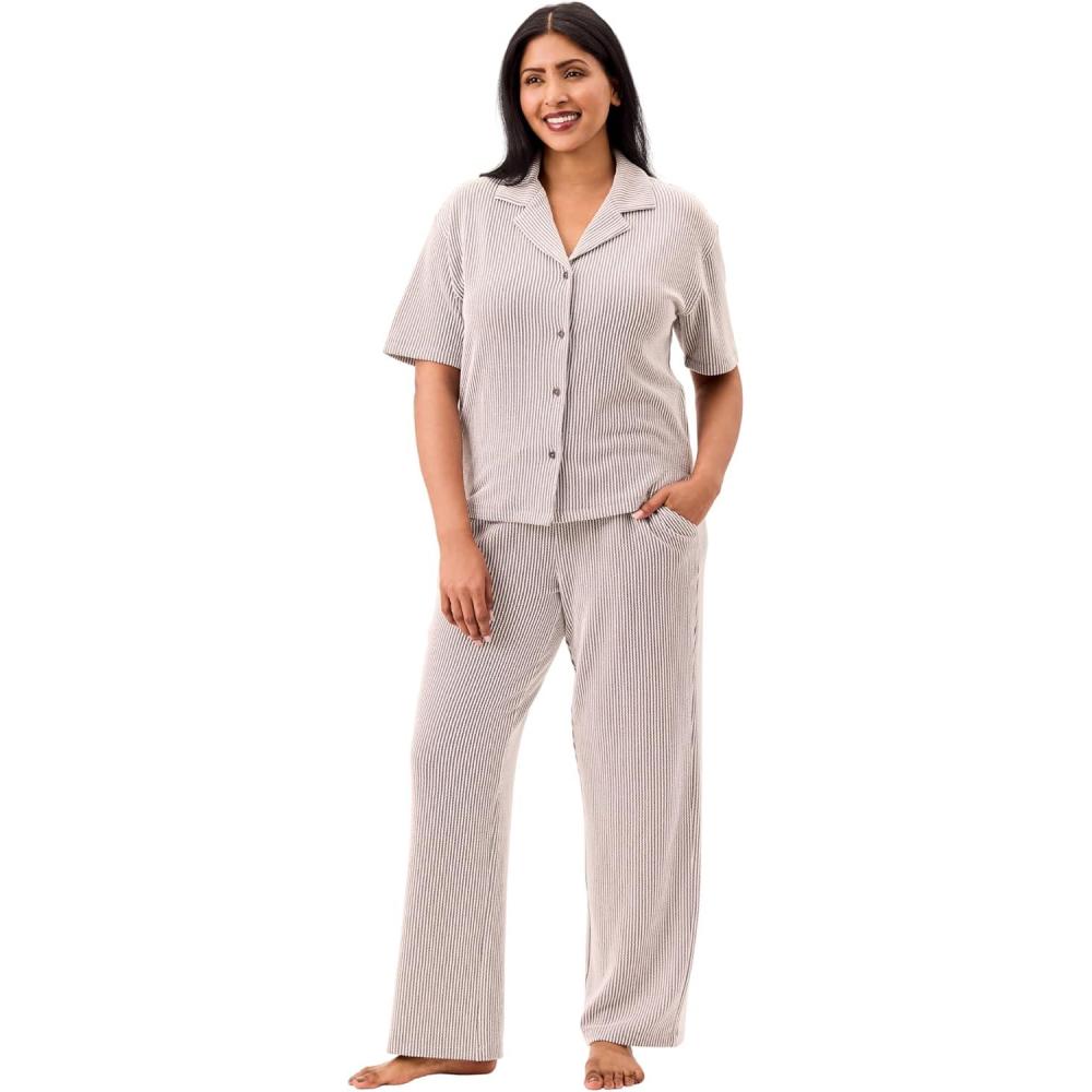 imageMartha Stewart Womens Pajama Set Soft Ribbed Jersey 2 Pc Sleepwear Light and ComfyCharcoal
