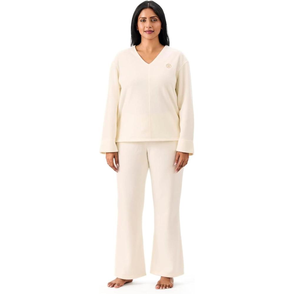 imageMartha Stewart Womens Pajamas Cozy Microfleece 2Piece Set WearOutReady ComfortCream