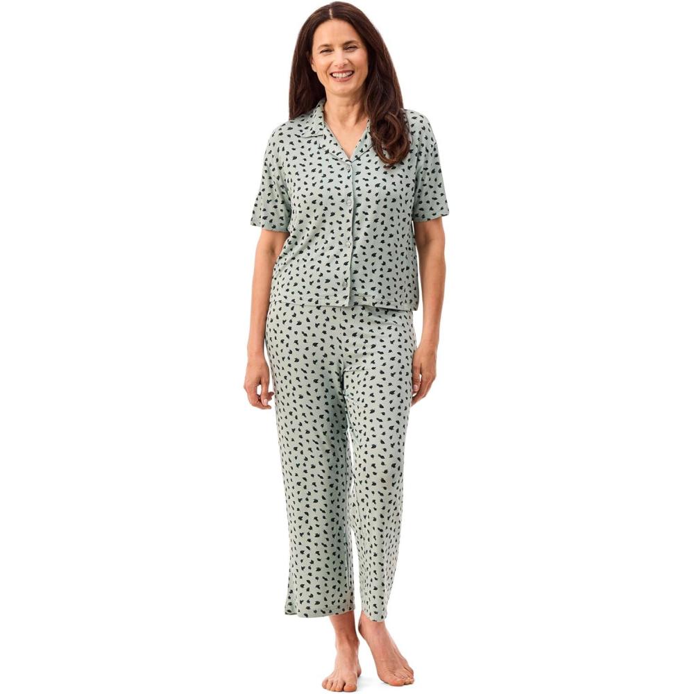 imagePeace Love amp Dreams Martha Stewart Sleepwear  Womens Capri Pajama Set  Lightweight Rayon LoungewearGreen Leaf