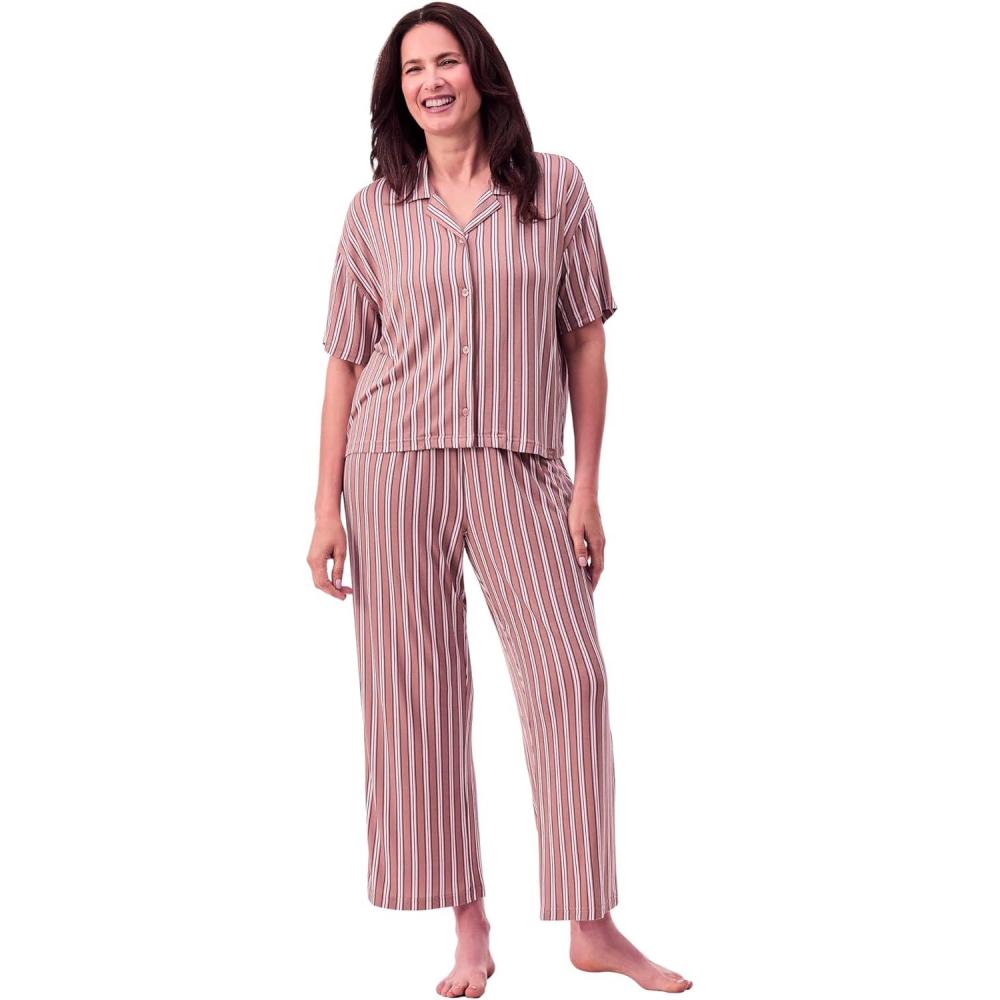 imagePeace Love amp Dreams Martha Stewart Sleepwear  Womens Capri Pajama Set  Lightweight Rayon LoungewearStriped