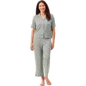Peace Love & Dreams Martha Stewart Sleepwear | Women’s Capri Pajama Set | Lightweight Rayon Loungewear(Green Leaf)