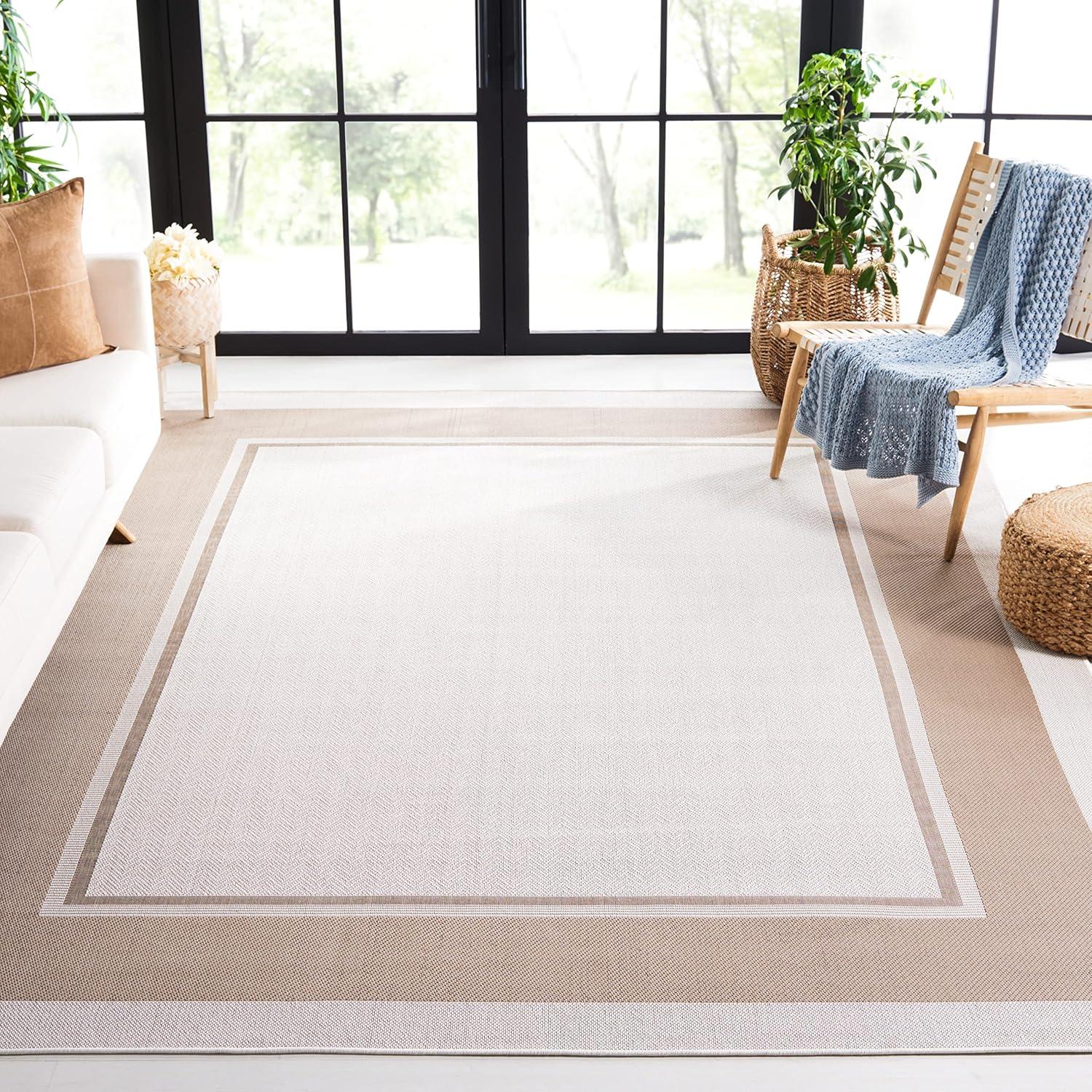 imageMartha Stewart x SAFAVIEH Outdoor Area Rug Collection 8 x 10 Ivory amp Beige Weather Resistant amp Washable Ideal for Patio Backyard Mudroom Deck Dining Space MSRO317BIvoryBeige