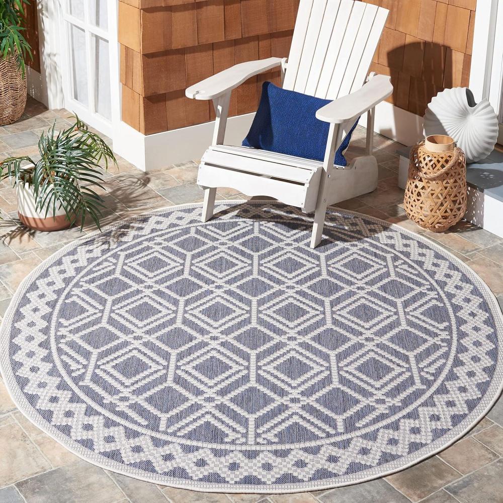 imageMartha Stewart x SAFAVIEH Outdoor Area Rug Collection  67 Round Grey amp Ivory Weather Resistant amp Washable Ideal for Patio Backyard Mudroom Deck Dining Space MSRO374F