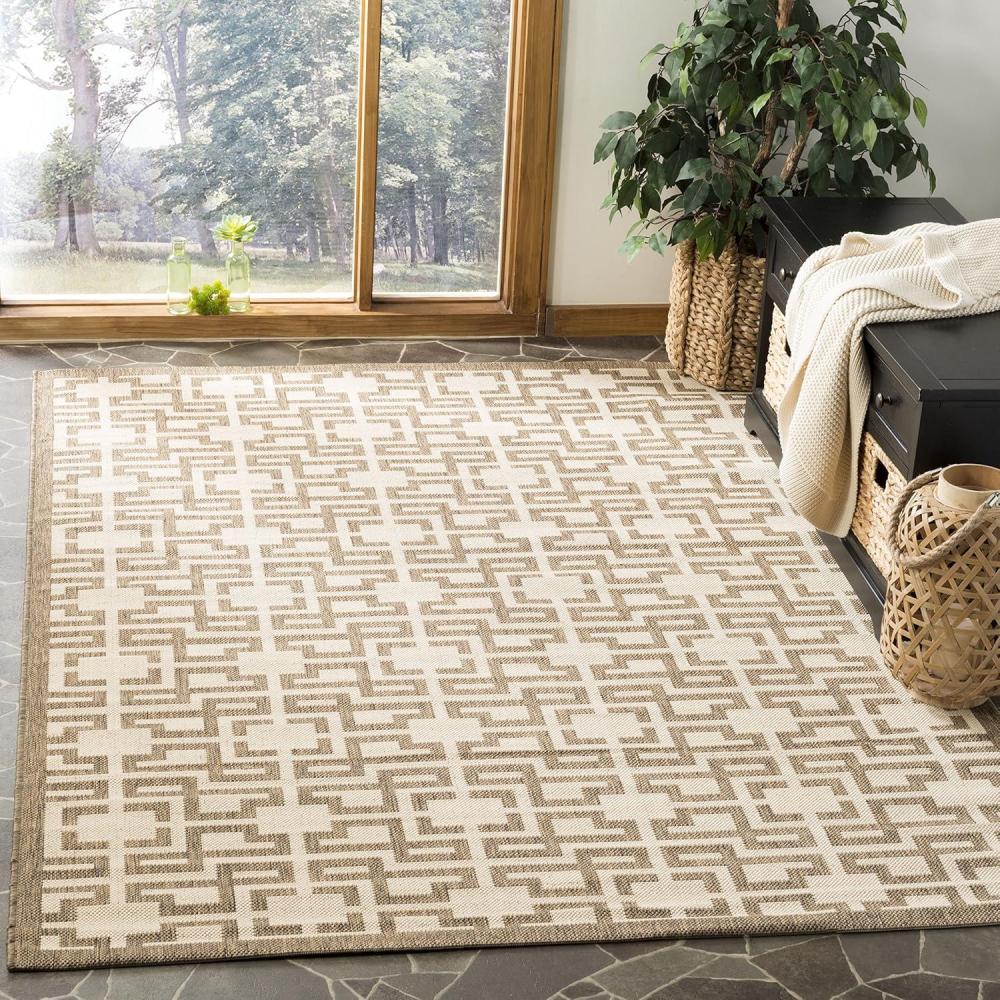 imageMartha Stewart x SAFAVIEH Outdoor Area Rug Collection  8 x 112 Beige amp Brown Weather Resistant amp Washable Ideal for Patio Backyard Mudroom Deck Dining Space MSR4281232