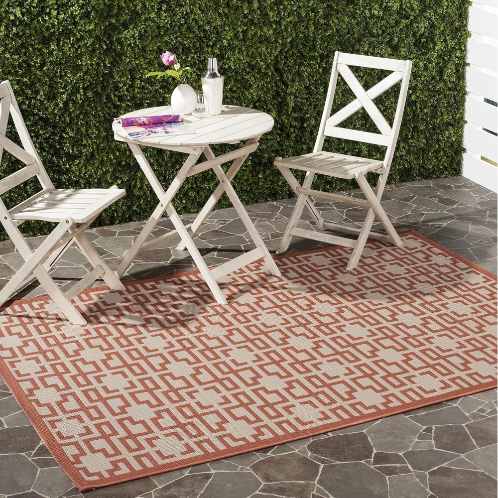 imageMartha Stewart x SAFAVIEH Outdoor Area Rug Collection  8 x 112 Beige amp Terracotta Weather Resistant amp Washable Ideal for Patio Backyard Mudroom Deck Dining Space MSR4281231