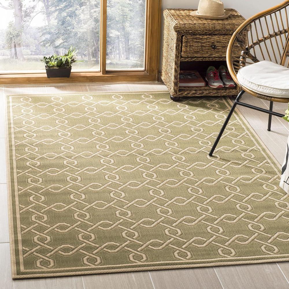 imageSAFAVIEH Martha Stewart x Outdoor Area Rug Collection  8 x 112 Green amp Cream Weather Resistant amp Washable Ideal for Patio Backyard Mudroom Deck Dining Space MSR425324