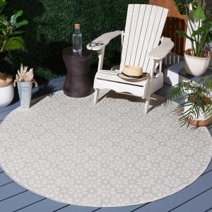 Martha Stewart x SAFAVIEH Outdoor Area Rug Collection – 6’5″ Round, Grey & Ivory, Weather Resistant & Washable, Ideal for Patio, Backyard, Mudroom, Deck, Dining Space (MSR4491F)