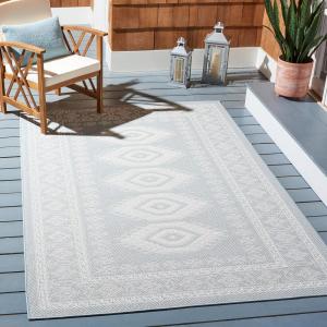 Martha Stewart x SAFAVIEH Outdoor Area Rug Collection – 6’7″ Round, Aqua Blue & Ivory, Weather Resistant & Washable, Ideal for Patio, Backyard, Mudroom, Deck, Dining Space (MSRO327J)(Aqua/Blue Ivory)
