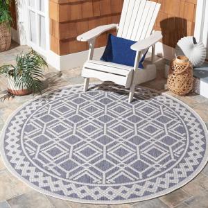 Martha Stewart x SAFAVIEH Outdoor Area Rug Collection – 6’7″ Round, Grey & Ivory, Weather Resistant & Washable, Ideal for Patio, Backyard, Mudroom, Deck, Dining Space (MSRO374F)