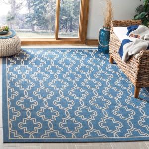 Martha Stewart x SAFAVIEH Outdoor Area Rug Collection – 8′ x 11’2″, Brown & Beige, Weather Resistant & Washable, Ideal for Patio, Backyard, Mudroom, Deck, Dining Space (MSR4274-242)(Blue/Beige)