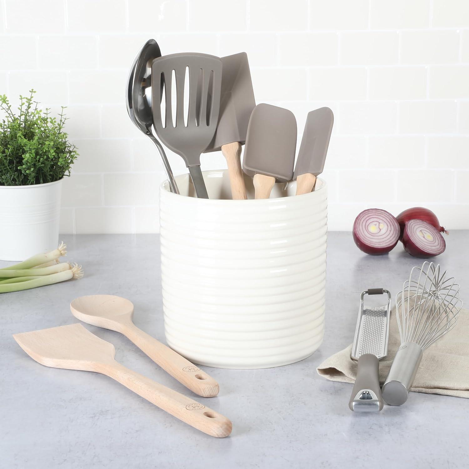 imageMartha Stewart 10 Piece Tools and Gadget Set WCeramic Crock Martha BlueLinen White w Grey Tools